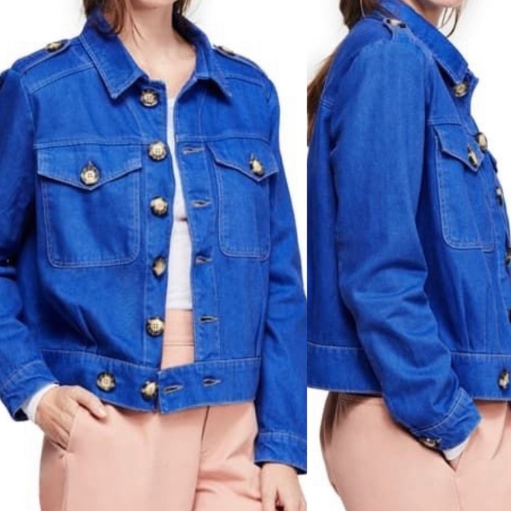 Free People Eisenhower Royal Blue Denim Jacket XS